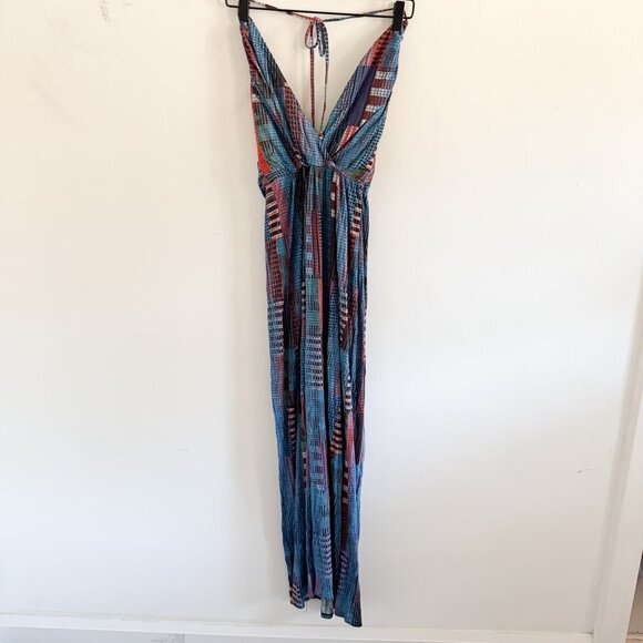 10 Crosby Derek Lam Blue Geometric Printed Halter Maxi Dress 4 - Picture 2 of 8